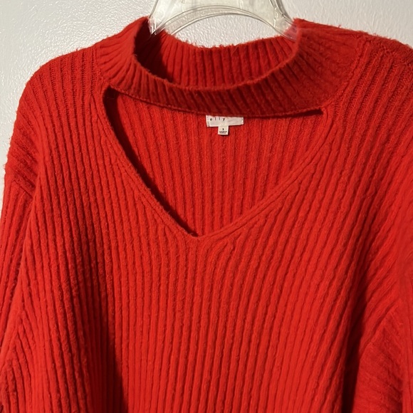 3/$20 Dee Elly Solid Cut Out V-Neck Open Knit Coral Sweater - Picture 2 of 5